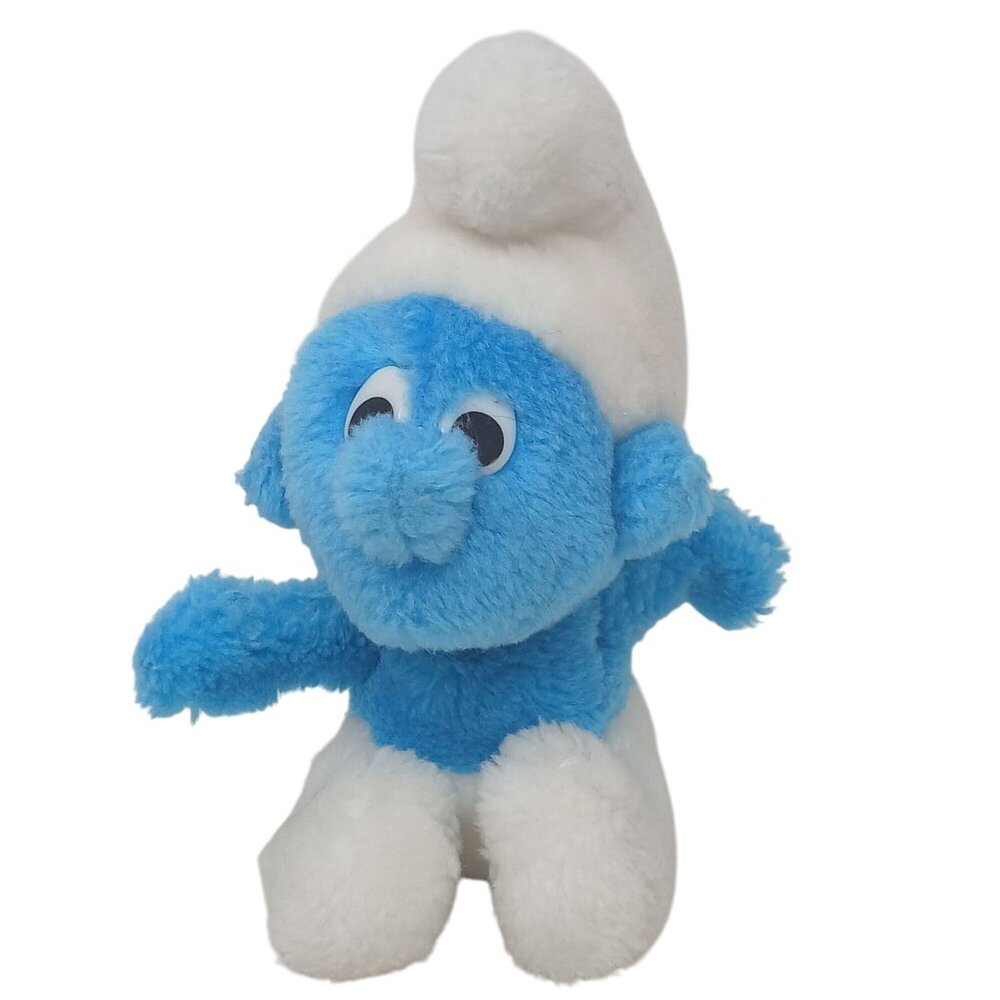 Smurfs Plush Toy 7" Tall Blue & White Soft Stuffed Animal Vintage 1970's #D-21